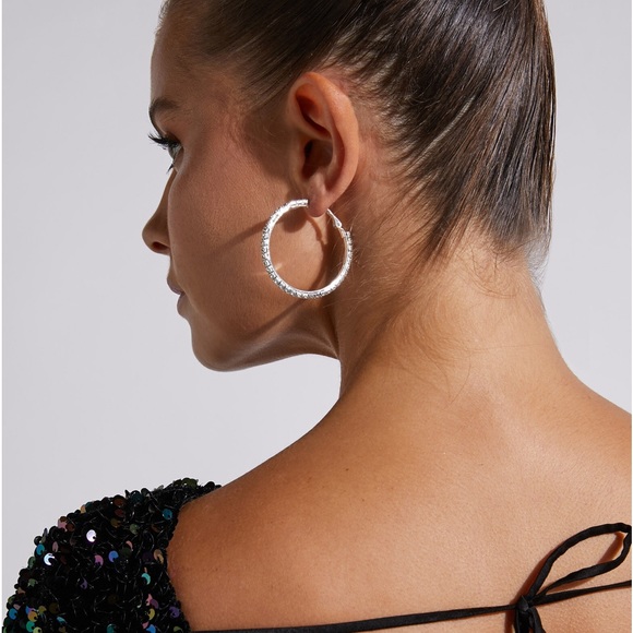 New Sterling Silver White Sapphire Minimalist Luxury Classic Hoop Earrings - Picture 12 of 16